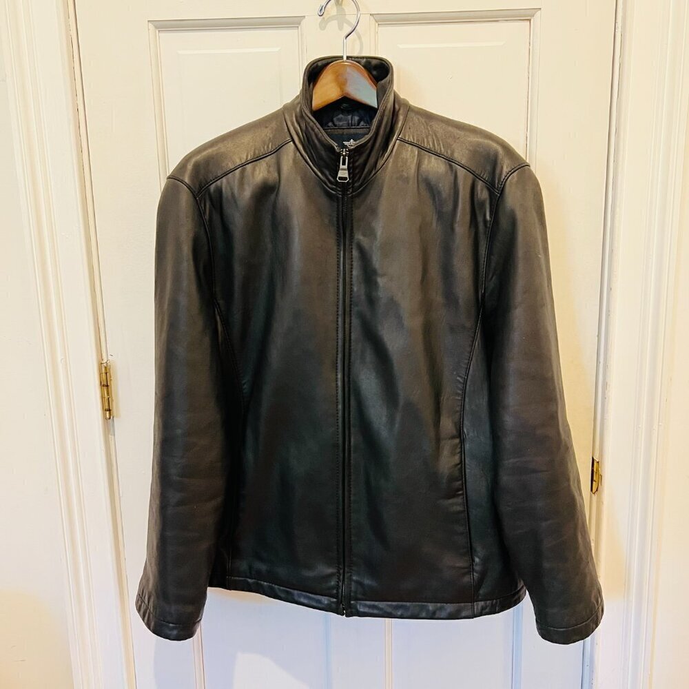 Vintage Dockers Men's L Quilted Soft Leather Iconic Bomber Jacket Coat Black - Picture 9 of 16